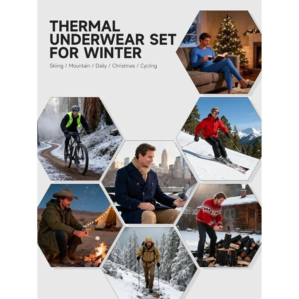 Thermal Underwear for Men Fleece Lined Long Johns for Mens Thermals Top and Bott